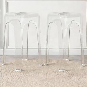 Clear Acrylic Bar Stools Set of 2, Modern Backless Counter Stool, Transparent Stackable Dining Stool for Kitchen Island Dining Room Restaurant, 18'' High, Clear