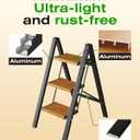 Taranta 3 Step Ladder,Aluminum Lightweight Folding 3 Step Stool with Anti-Slip Wide Pedal, 330lbs Capacity Step Ladder for Household,Kitchen,Office - BlackWoodgrain