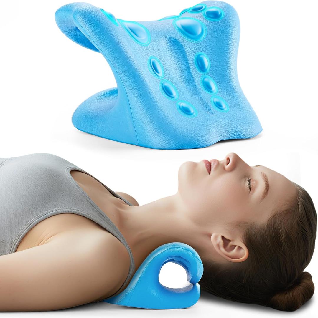 Neck Stretcher and Cervical Traction Device, Relaxer for TMJ Pain and Shoulder Pain Relief, Cervical Traction Device Pillow, Spine and Neck Corrector (Blue)
