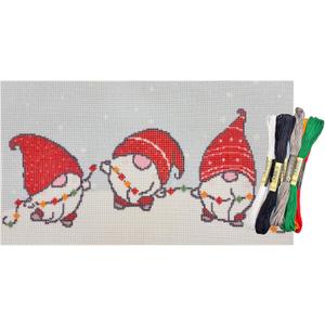 Howie's Needlepoint Christmas Needlepoint Kits, 18CT Printed Embroidery Pattern Starter Kits, Stamped Patterns Canvas Kits(Christams Gnomes,6x11inch)