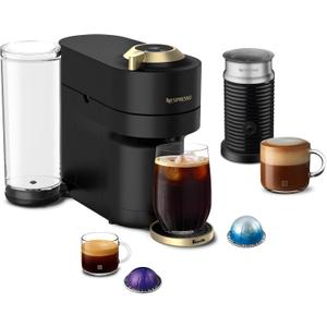 Nespresso Vertuo Pop+ Deluxe Coffee Machine with Frother, Matte Black Gold
