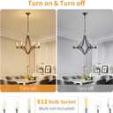 Modern Crystal Chandelier, 6-Lights Black and Gold Farmhouse Chandeliers for Dining Room Light Fixtures Hanging, Modern Black Pendant Light for Bedroom Foyer Living Room Kitchen Island Entryway Office