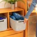 OIAHOMY 4 Pack Storage Baskets for Organizing, Cube Storage Bins for Shelves, Rectangle Storage Baskets With Handles, Woven Baskets for Storage, 12.7''Lx9''Wx7.8''H, Grey