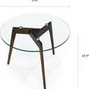 Round Tempered Glass End Table, Round Mid Century Coffee Table, Minimalist Small Coffee Table for Small Spaces Living Room Office, with Triskele Walnut Wood Legs (23.6" D x 17.7" H)