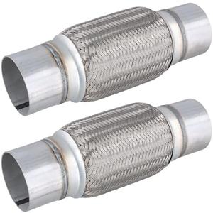 ZEONHAK 2 Pack 3 x 8 Inch Stainless Steel Heavy Duty Exhaust Flex Pipe, Double Braid Exhaust Flex Tube, Overall Length 12 Inch