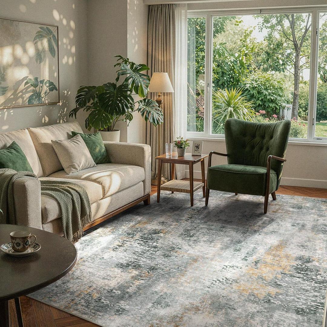 Lahome Modern Abstract Area Rug 6x9 Rugs for Living Room, Washable Accent Bedroom Rug Low Pile Non Slip, Grey Soft Indoor Contemporary Carpet for Dining Room Table Apartment