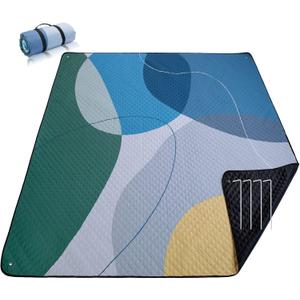 PY SUPER MODE Picnic Blankets Extra Large, Waterproof Foldable Outdoor Beach Blanket Oversized 83x79 Sandproof, 3-Layer Picnic Mat for Camping, Hiking, Travel, Park, Concerts(Abstract Blue)