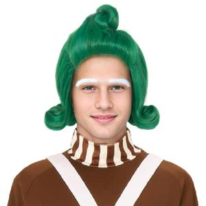 Miss U Hair Men Short Wavy Vibrant Green Wig with White Eyebow Outfit Party Cosplay Wig