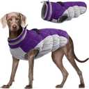 FUAMEY Dog Coat for Large Dogs,Waterproof Dog Winter Jacket with Harness Built in Puppy Cold Weather Coats Reflective Pet Vest with Zipper Warm Fleece Dogs Snowsuit Windproof Purple, Size: XXL