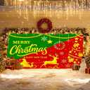 3 x IVN Christmas Garage Door Cover Decoration 13x6ft Snowy Night Trees with Green Red Sleigh Scene Deer Merry Christmas Garage Door Banner Home Door Front Yard Decor for Xmas Eve Holiday Outdoor