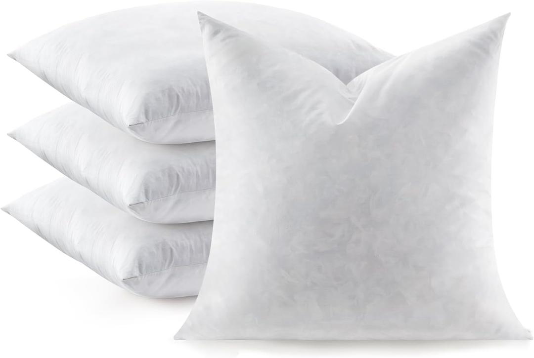 Feather Throw Pillow Inserts Set of 4, Soft Fluffy Square 20 x 20 Inches Decorative Pillow Insert, Feather and Down Euro Pillows for Bed, Couch and Cushion
