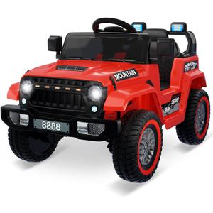 Kids Ride On Truck Car, 12V Battery Powered Electric Vehicle w/Remote Control, Led Lights, Wireless, 3 Speeds, Music & Horn, Ride on Toys for Toddlers Kids Boys Girls, Red