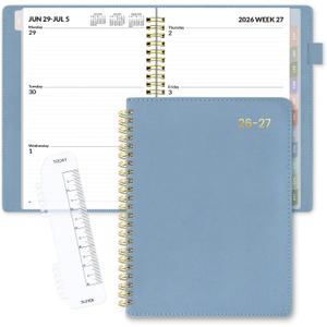 SUNEE 2026-2027 Weekly & Monthly Planner 6.4"x8.5" - 12 Month (July 2026 - June 2027), Vegan Leather Cover Planner Academic Year Calendar, Pocket, Notes, Monthly Tab, Blue
