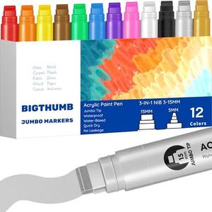 BIGTHUMB Jumbo Poster Markers Set: 11Colors Large 15mm Wide Tip Permanent Ink Thick Acrylic Paint Pens for Rock Painting, Stone, Glass, Wood, Ceramic, Metal, Plastic, Fabric