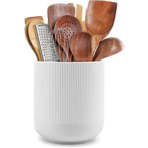 RedCall Kitchen Utensils Holder Large,Ceramic Utensil Organizer for Countertop,Morden Utensil Crock for Spoon Spatula,Home Kitchen Decor (White)
