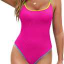 BMJL One Piece Swimsuit Women Scoop Neck Slimming Bathing Suits Long Torso Swimsuits Cheeky Swimwear (Small, Hot Pink95)