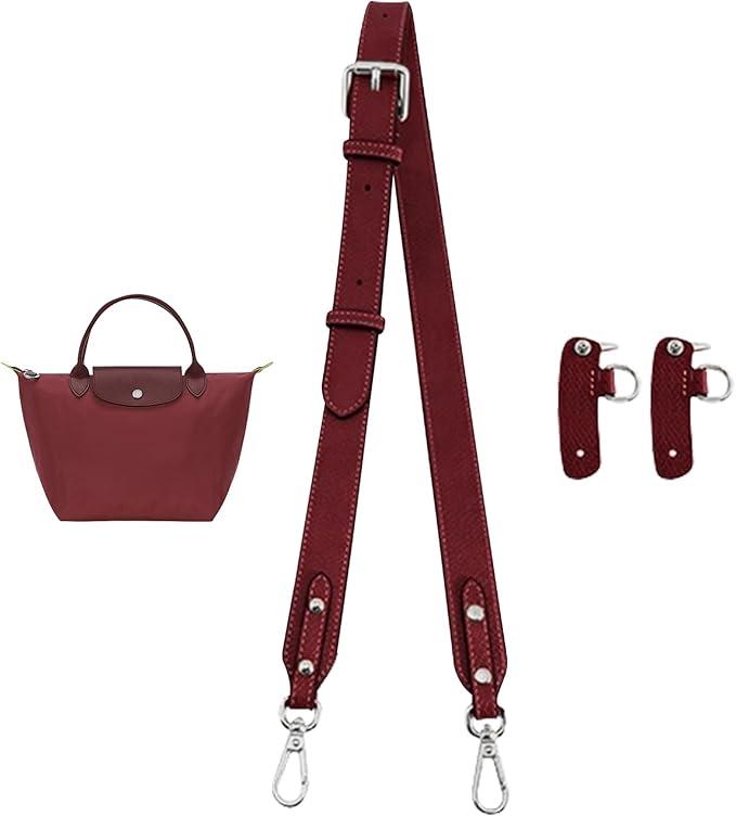 jiesinlov Cowhide Bags Straps Replacement Adjustable Crossbody Shoulder Strap Conversion Kit Fit for Le Pliage Small(Pomegranate)