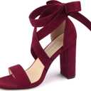 Strappy Heels for Women Chunky Heels High Heeled Sandals with Lace Up Fahsion Casual Nude Block Heel Sandals, 7