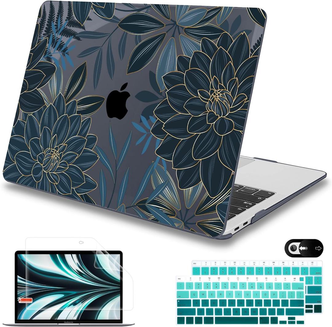 Mektron Case for MacBook Air 13 inch M1 A2337 A2179 A1932,Hard Cover 2018-2021 Air 13-inch with Touch ID, Exclusively Designed Protective Shell with Keyboard Skin+Screen Protector,Dahlia Flower C035