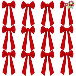 JOYIN 12 Pack Christmas Red Velvet Bows, 16" Long by 9" Wide Decorative Christmas Bows for Wreath Garland Christmas Tree Decor, Indoor Outdoor Holiday Decorations