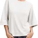 Tankaneo Womens Oversized Half Sleeve T-Shirts Crew Neck Boxy Basic Tees Tops Summer Casual Loose Fit Tunic Shirts, White, Small