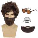 ATAYOU Adult Short Brown Shag Wig and Beard with Glasses Accessories for Mens Adult Halloween Cosplay