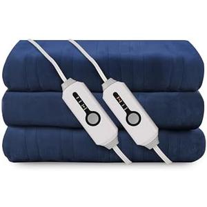 Electric Heated Blanket 84"x90" Queen Size, Soft Coral Fleece, Dual Controllers with 4 Heating Levels and 10 Hours Auto-Off, Machine Washable, Cozy Plush Fabric for Home, Dark Blue