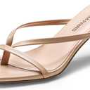 DREAM PAIRS Heels for Women Flip Flops Kitten Low Heels Open Square Toe Thong Heeled Sandals, Fashion Comfort Shoes for Party Casual Slides (9, Nude)