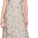 Alex Evenings Women's Long Rosette Mother of The Bride Dress with Short Sleeves (18, Champagne)