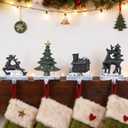 Stocking Holders for Mantle 3D Christmas Stocking Holder Heavy Duty Cast Iron Garland Hangers for Mantel with Non-Slip Base | Xmas Decor, Sturdy Fireplaces Hook (Set of 4),Set of 4-Tree&Cottage&Deer&Reindeer
