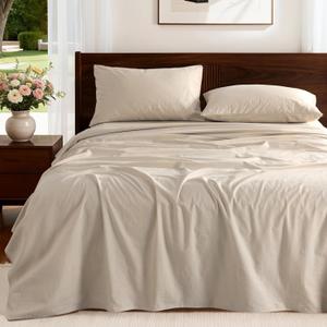 100% French Pure Linen Sheets Queen Size, Breathable, Soft and Durable Pure Linen Sheets, 16 Inch Deep Pocket - 4 PC (Linen,Queen)