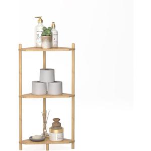 Wisuce Corner Shelf Stand - 3 Tier Bamboo Small Corner Bookshelf for Office Kitchen Bedroom Plant Stand Living Room Decor Small Space (Nature)
