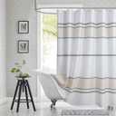 Fabric Shower Curtain, 78 Inch Long White Cream Black Print Waterproof Shower Curtains for Bathroom, 72" W x 78" H