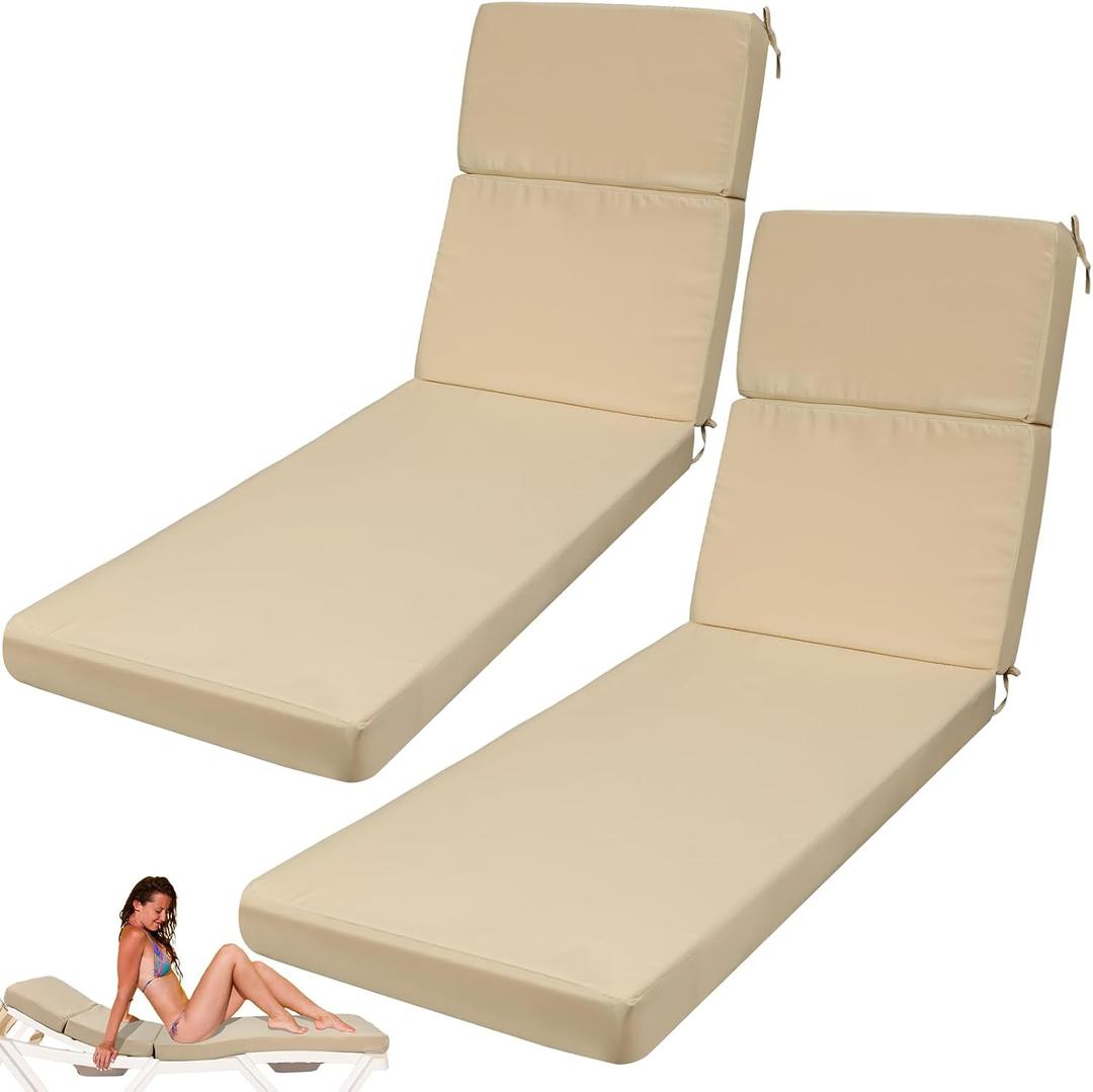 SmoothNovelty 2 Pcs Indoor Outdoor Chaise Lounge Cushions Sponge Bench Outdoor Furniture Chaise Cushions Patio Chair Furniture Replacement (Beige)