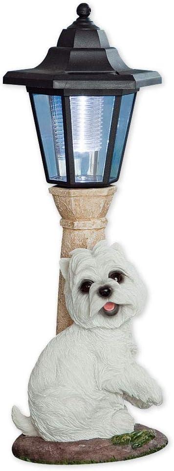 Bits and Pieces - Solar Dog Lantern-Solar Powered Garden Lantern - Resin Dog Sculpture with LED Light (Westie)