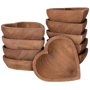 Tioncy 6 Pcs Wooden Dough Bowls - Wood Heart Shaped Hand Carved Paulownia Serving Decorative Bowl Bulk for Home Holding or Making Bread, Fruits, Salad & Candle, 7 Inch