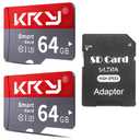 2Pack SD Card 64GB Memory Card with SD Adapter, High Speed TF Card 64GB, Class 10, U3, for Android Phones Tablets Camera Smartphone