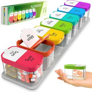 Extra Large Weekly Pill Organizer - XL Vitamin Holder with 7 Detachable AM PM Compartments - Portable Medicine Dispenser for Home and Travel, Big Supplement Container for Weekly or Daily Use, Rainbow Extra Large Weekly Pill Organizer - XL Vitamin Holder with 7 Detachable AM PM Compartments - Portable Medicine Dispenser for Home and Travel, Big Supplement Container for Weekly or Daily Use, Rainbow