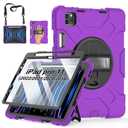 Case for iPad Pro 11 Inch 2022/2021/ 2020/2018: Silicone Cover for iPad 11 Inch 4th/ 3rd/ 2nd/ 1st/ Generation with Screen Protector- Stand- Handle- Shoulder Strap- Pencil Holder- Purple