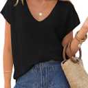 ZESICA Summer Short Sleeve Sweaters for Women 2026 Casual V Neck Oversized Sweater Vest Lightweight Knit Pullover Tops (Black, S)