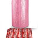 Anti-Static Bubble Cushioning Wrap Rolls, 3/16" x 12" x 15' ft Total, Perforated Every 12" Included 10 Fragile Stickers for Packaging, Shipping, Mailing [Pink]