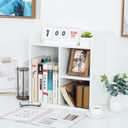 PAG Desktop Shelf Freestanding Wood Small Bookshelf Desk Supplies Organizers and Accessories Storage Display Rack Office Decor for Women, White, Style 2