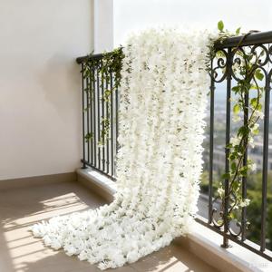 50 Pcs 6.56 Ft Artificial Wisteria Vine Garland White Fake Vine Plants Hanging Flowers Outdoor Greenery Wall Decoration for Wedding Garden Arch Wall Backdrop Decor