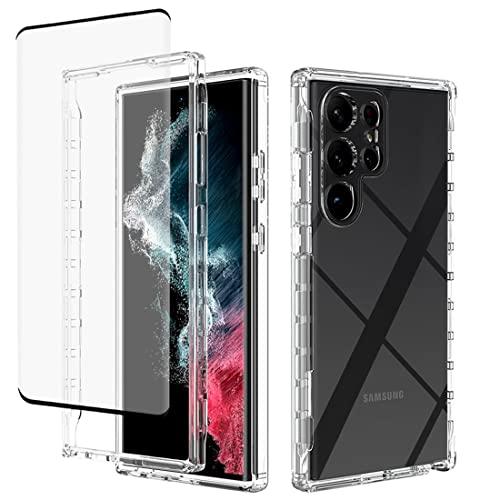 Zoeirc Case for Galaxy S23 Ultra Case with Tempered Glass Screen Protector, Soft 360 Full Body Shockproof Hybrid Bumper Crystal Clear Case Cover for Samsung Galaxy S23 Ultra (Clear)
