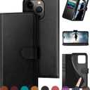 Compatible with iPhone 16 Pro Max 6.9" Genuine Leather Wallet caseRFID Blocking4 Credit Card HolderReal Leather Flip Folio Book Phone case Cover Women Men for Apple 16 ProMax case Black