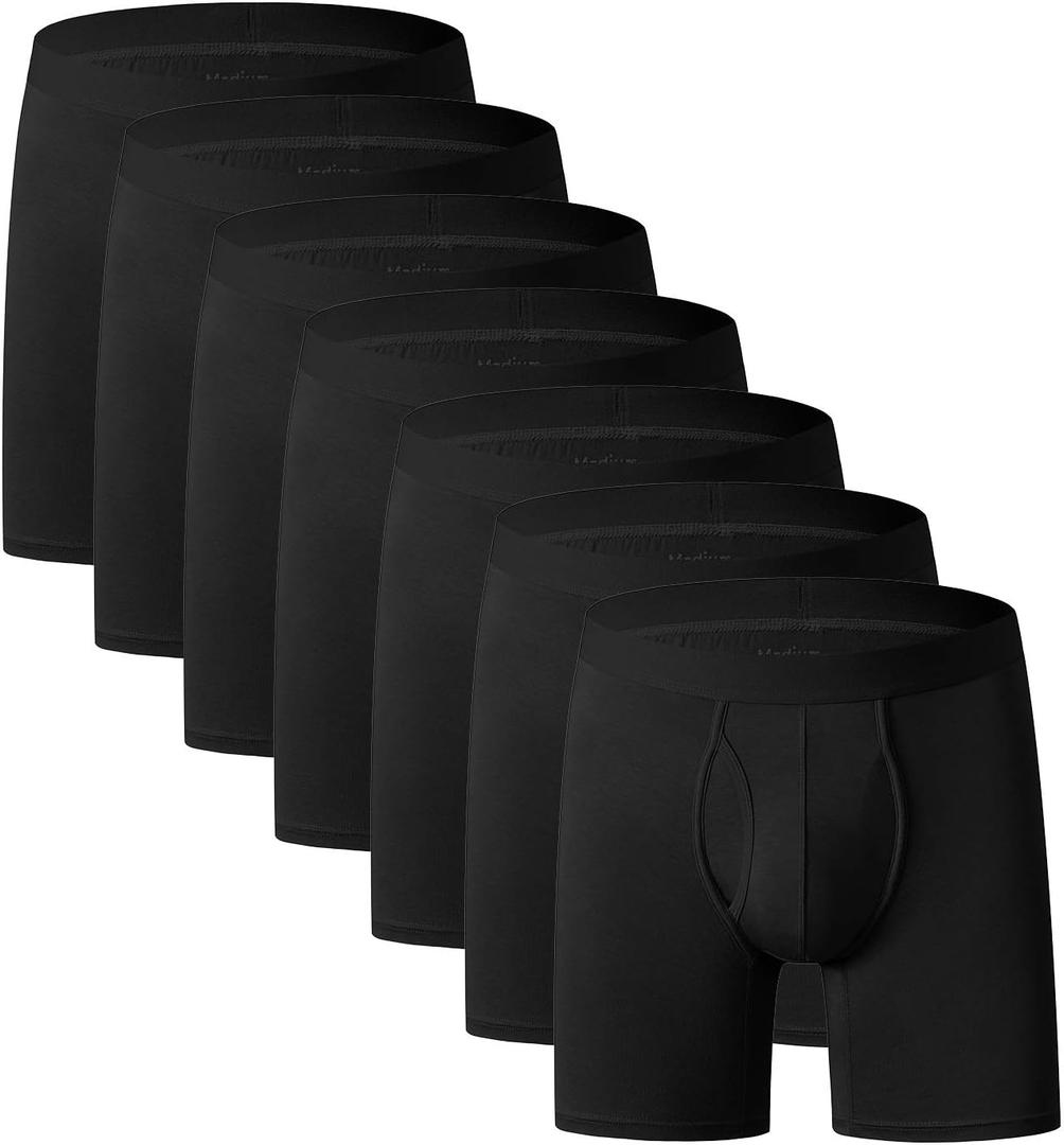 youlehe Men's Underwear Soft Bamboo Viscose Boxer Briefs Stretch Trunks Pack (Black, XXL)