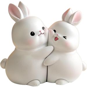 Cute Rabbit Decorative Bookends, Resin Unique Book Ends to Hold Books Heavy Duty Book Holder Organizer Stopper for Home Decor Bookshelf Office Desk Gift Decoration Anti-Slip 1 Pair (Little Bunny)