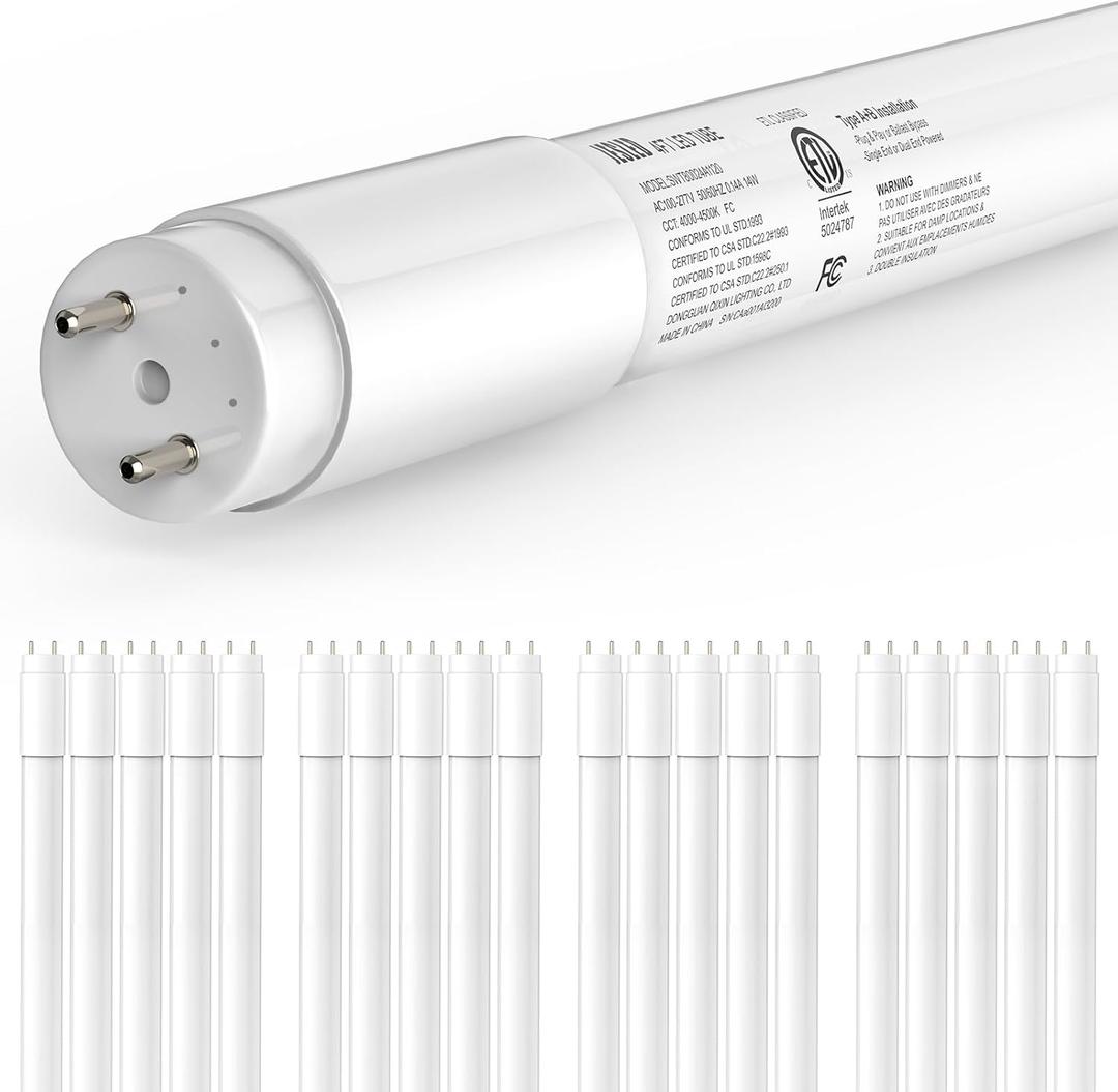 JESLED 20-Pack T8 LED Tube Lights 4Ft, 14W 2450LM 4000K, Single or Double End Powered, Plug and Play or Ballast Bypass, Type A+B 4 Foot T10 T12 Fluorescent Bulbs Replacement, Frosted