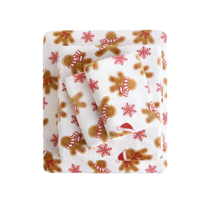Viviland Christmas Holiday Plush Fleece Twin Bed Sheets, Flannel-Like Polar Fleece Velvet Fitted Sheets with 15" Deep Pocket, Warm Winter Printed Sheets Set - Gingerbread and Snowflake Pattern