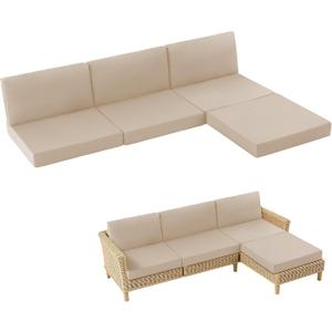 7-Piece Patio Furniture Cushions Set, Replacement Outdoor Cushions for 4-Seat Patio Sectional, Waterproof & Fade Resistant Deep Seat Cushion for Outdoor Sofa, Beige